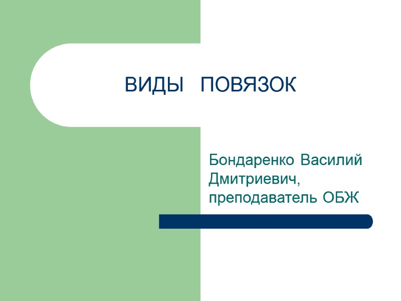 ВИДЫ   ПОВЯЗОК  Бондаренко Василий Дмитриевич, преподаватель ОБЖ